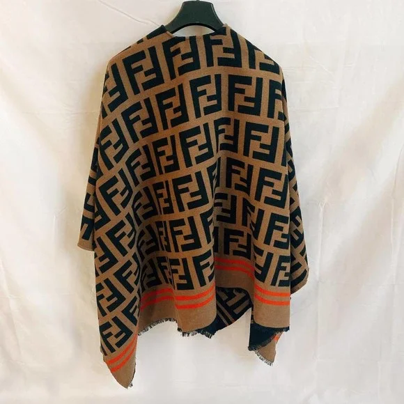 FENDI FF logo jacquard reversible poncho cape wrap - Picture 8 of 9